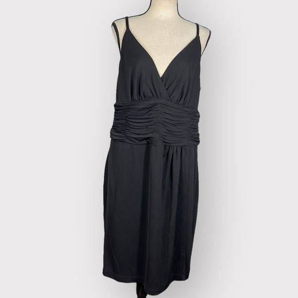 Calvin Klein Dress Women's Size 10 Black Ruched-Waist Surplice-Neck Dress NWT - Picture 3 of 12